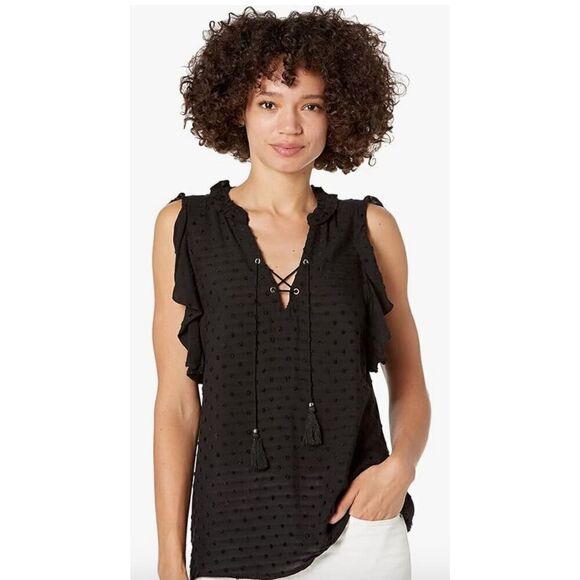 Paige Amala Lace Up Sleeveless Viscos Blouse in Black NWT Size Medium - Picture 1 of 8